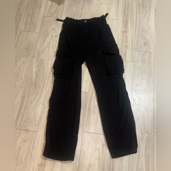 Bershka Pants - Bershka black straight cargo pants. Women’s sized 2 with adjustable waist.